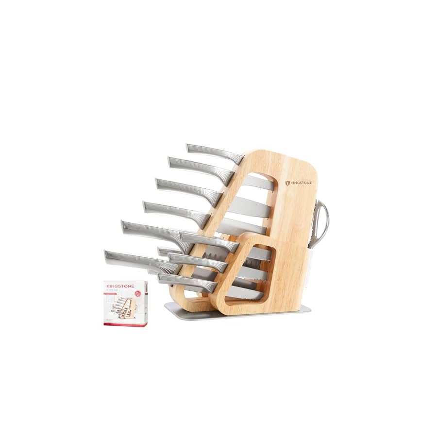 KINGSTONE-14-Pcs-Kitchen-Knife-Set-with-Block-German-Stainless-Steel-Knife-Set-with-Built-in-Sharpener-Dishwasher-Safe-Knife-Block-Setnatural-14pcs KINGSTONE 14 Pcs Kitchen Knife Set with Block, German Stainless Steel Knife Set with Built-in Sharpener, Dishwasher Safe Knife Block Set(natural, 14pcs)