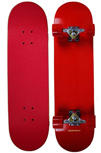Shop4Omni Complete Full Size Maple Skateboard w Premium Wheels & Matching Grip Tape (Red)