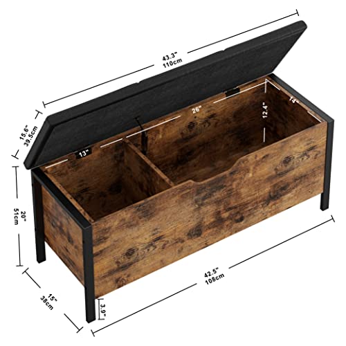 Likimio Storage Ottoman, Industrial Wooden Storage Bench With Leather Button Padded Seat For Bedroom End Of Bed/Living Room/Entryway(43 Inch, Vintage Brown) #TOP2