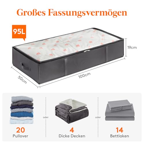 Lifewit Aufbewahrungstasche, Unterbettkommode, Transporttasche, Umzugstaschen, Aufbewahrungsbox mit deckel, Faltbare Kleidung Aufbewahrung für Bettdecken Kleidung, Grau, 4 Stück, 95L