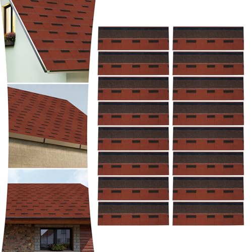 16PCS Asphalt Roofing Tiles Shingles for Roof House Protection and Repair Tiles Shed Decor,Garage Storage Asphalt Shingles,39.4\"x13.1\",Thickness 0.2”,Red
