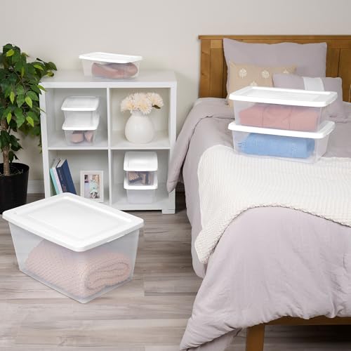 Image of Sterilite Clear Storage Box Stackable Tote, 58 Quart, 32-Pack | Clear Plastic Container with Secure Snapping Lids for Home and Office Organization, White