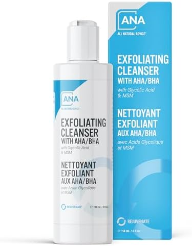 All Natural Advice Exfoliating Cleanser with AHA BHA, Rejuvenating Facial Cleanser with Glycolic Acid, Salicylic Acid, MSM, Organic Aloe & Organic Botanicals (118 mL/4 fl.oz)
