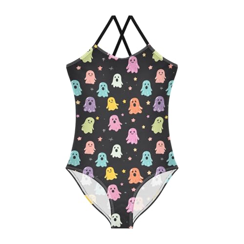 Girls Swimwear 3-10 Years One Piece Halter Swimsuit Halloween Ghost Beach Bathing Suit