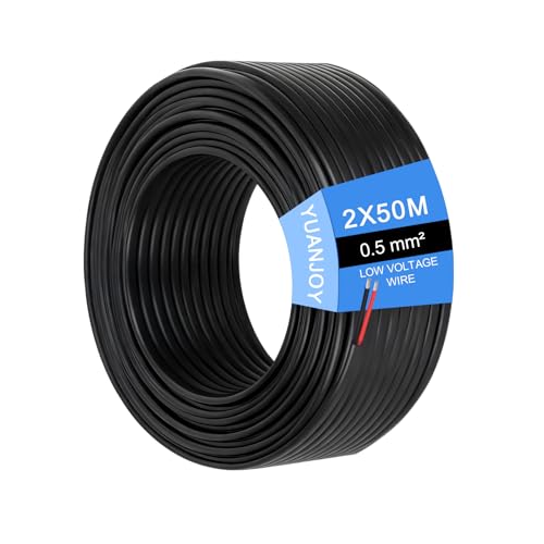 Yuanjoy 2 Fils 0,5mm² 50 Mètres Câble Pour Véhicule – d'attache Multiconducteur, Plat, Noir, Pour Caravanes, Camions, Remorques