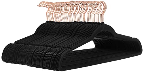 Amazon Basics Slim, Velvet, Non-Slip Suit Clothes Hangers, Black/Rose Gold -...