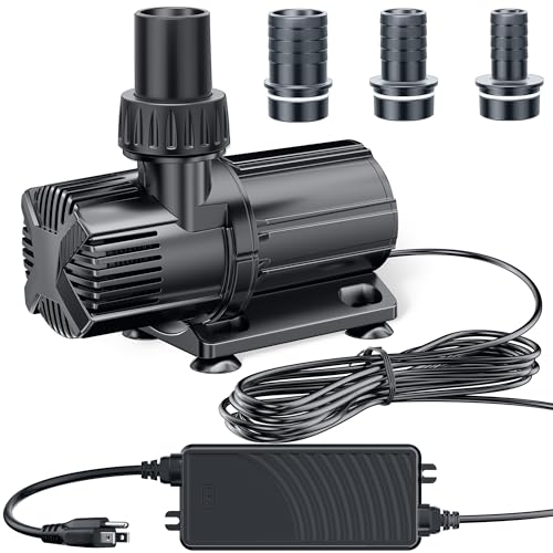 POPOSOAP 1600 GPH DC Pond Pump, Safe 24V Low Voltage Quiet Water Pump with AC/DC Converter, 4 Hose Adapters for Garden Ponds, Waterfall,Aquariums, Fou