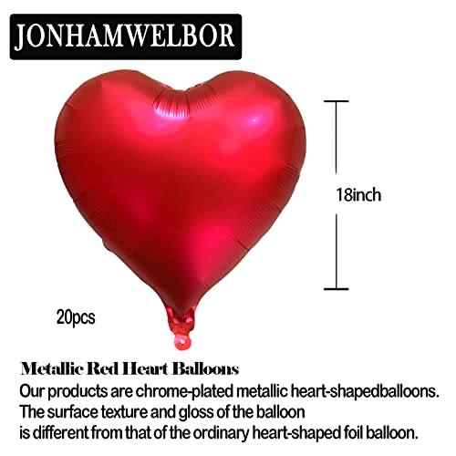 Jonhamwelbor 20Pack 18Inch Red Heart Balloons (Metallic Red) Foil Helium Air Filled Aluminum Heart Shaped Mylar Balloons Wedding Girl Women Birthday Party Baby Shower Valentines Day Decorations Ballon #TOP1