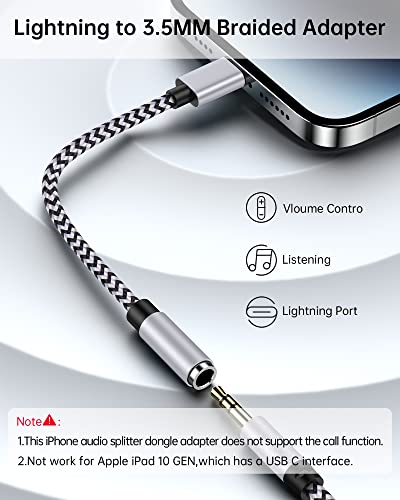 Image of 3.5mm to Lightning Adapter, Apple Dongle Jack Converter for Aux Cable Wire [Mfi Certified]2pack Male to Female Headphones /Earbuds Ox Connector for iPhone 14 Pro Max 13 12 11 XR XS SE 8 Plus iPad iPod