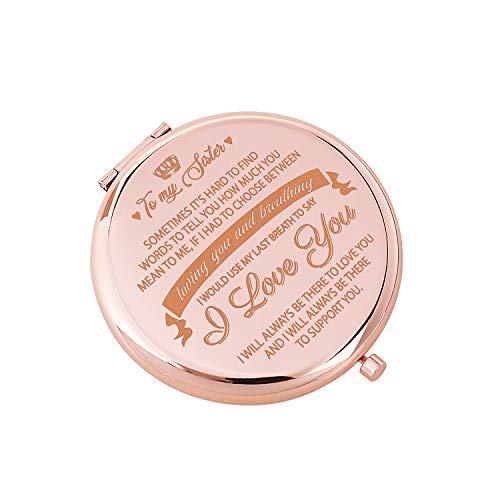 Elegantpark Sister Gifts From Sister Brother Best Friend Birthday Gifts Rose Gold Engraved Compact Mirror For Purse Christmas Graduation Gifts For Sister Personal Pocket Travel Makeup Mirror #TOP1