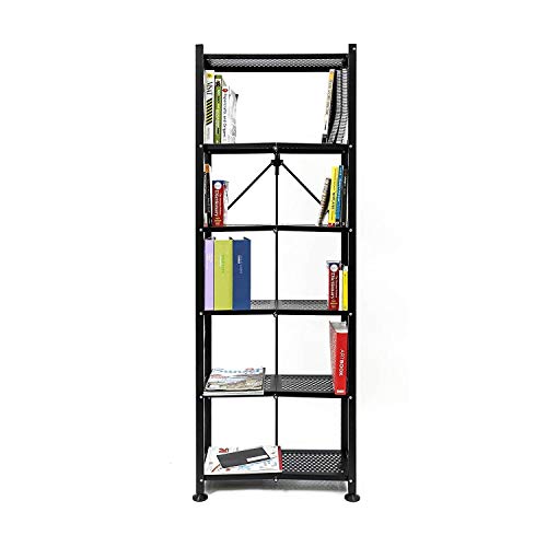 Image of Origami 6-Shelf Bookcase | Open Style, Organizer Deco Rack, Large Book shelf, Tall Bookcase, Living room shelving, Freestanding, No assembly /no tools required, Modern Vertical Furniture | Black