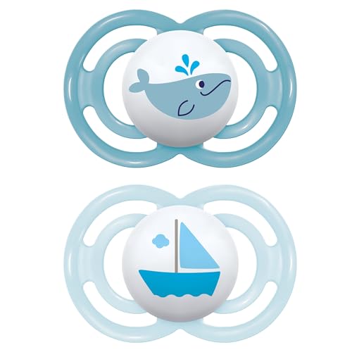 MAM Perfect Confezione Doppia Succhietto 16+ Mesi (Set da 2), Ciuccio MAM 16 36 mesi silicone per uno sviluppo sano del cavo orale, Kit da 2 accessori neonato con porta ciuccio sterilizzatore, Azzurro