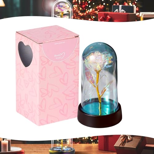 Valentines Day Gifts Galaxy Rose for Her,Light Up Rose Flower Gift Birthday Gifts for Women Mom Girlfriend Wife,Forever Glitter Rose In A Plastic Dome Eternal Rose for Valentines/Mothers Day Christmas
