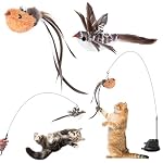 4 Stück Katzenspielzeug Interaktive, Katzen Spielzeug Saugnapf, 1 Katzenangel mit 2 Glöckchen Vögeln, Intelligenz Spielzeug für Katzen Zauberstab