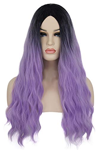 Mildiso Purle Wigs for Women Ombre Long Curly Wavy Hair Wig Cute Fashion Natural Heat Resistant Synthetic Wig for Halloween Party Daily Cosplay M052PR