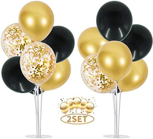 Balloons Stand Kit Table Decorations Balloons Tree 2 Set with 14 Sticks, 14 Cups, 2 Base, 16 Gold Balloons for Wedding Graduation 30th 40th 50th 60th 70th 80th 90th 100th Birthday Table Decorations