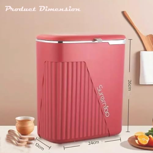 Image of Kriva Hanging Trash Can for Kitchen Cabinet Door with Lid | Small Under Sink Garbage Can Trash Bin for Bathroom,Wall Mounted Counter Waste Kitchen Dustbin, 1 Pc (Cherry)