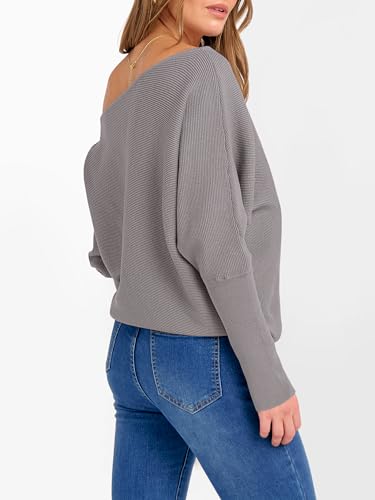 Image of ANRABESS Womens Off Shoulder Sweaters 2026 Fall Long Batwing Sleeve Loose Fit Knit Tops Casual Pullovers Jumpers