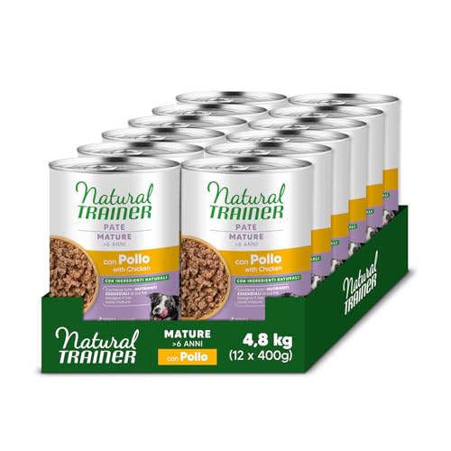 Natural Trainer Medium-Maxi Cibo Umido per Cani Mature - Paté con Pollo 12 x 400g