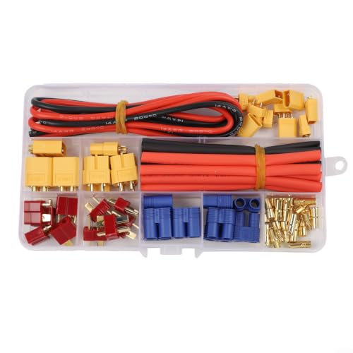 Juego de 62 conectores XT60 EC3 y conectores T con cable de silicona 14 AWG para baterías LiPo 2