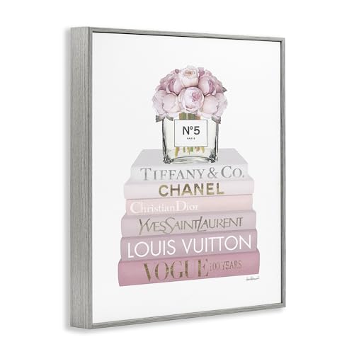 Image of 'Pink Rose Bouquet Bookstack'| Framed Giclee Art | Stupell Industries | Gray, 24 x 30 Inches, Easy to Hang and Sturdy, Made in USA, by Amanda Greenwood