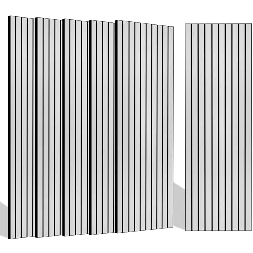 BUBOS 10 Pack Large Acoustic Panels, 48"X 12"X 0.4" Sound Proof Panels for Walls,Decorative Self-Adhesive Acoustical Wall Panels,3D Slat Sound Panels for Home Office Studio (White 01)