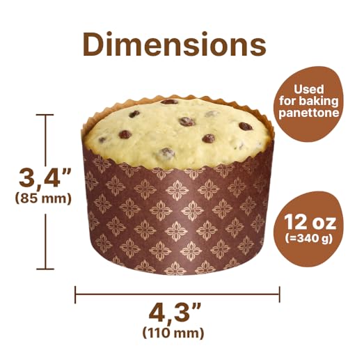 12oz Kulich Mold Paska Easter Bread Forms | 12 Pcs | Brown Non-Stick Panettone Paper Baking Molds - Universal - W 4.33 x H 3.35-In
