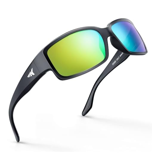 KastKing Skidaway Polarized Sport Sunglasses for Men and Women, Gloss Black Frame, Brown Base Chartreuse Mirror