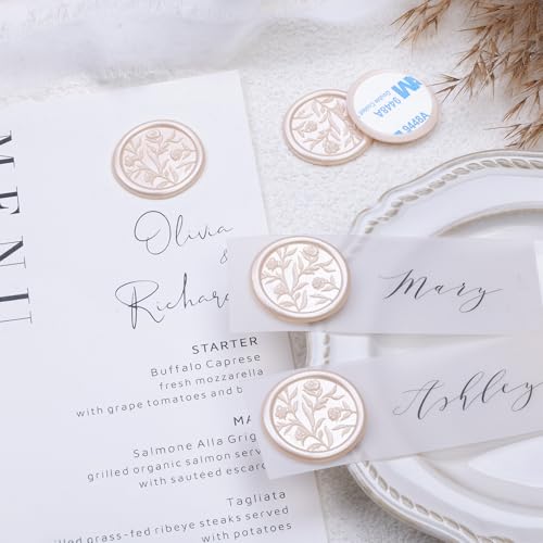 UNIQOOO Wax Seal Stickers - 3D Floral Wedding Invitation Envelope Seal Sticker, 50 Pcs Flower Self- Adhesive Champagne Stickers, Perfect for Invitation, Christmas, Gift Wrapping by UNIQOOO - Used condition - Image 6