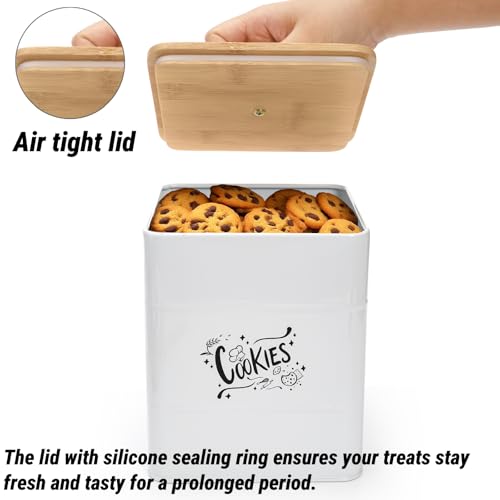 Image of Goaste 2 Sizes Metal Cookie Jars with Lid, 101 & 54 OZ White Candy Cookie Tins, Decorative Food Storage Containers, Vintage Cookie Canister with Wide Opening for Kitchen Counter, Pantry, Gift Giving