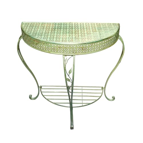 Yclty Table Console d'extérieur en Demi-Lune, Table de Jardin en Fer À 2 Niveaux, Tables Antiques du Milieu du Siècle Toutes Saisons(Green)