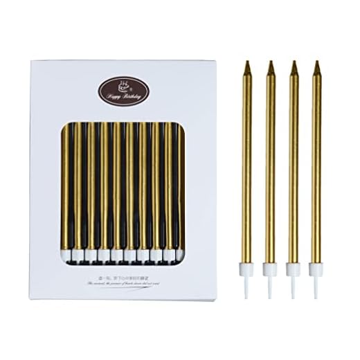 24 PCS Gold Birthday Candles, Tall Glitter Cuppcake Sparklers Candles Long Thin Cake Candles in Holders for Birthday Wedding Party Decorations
