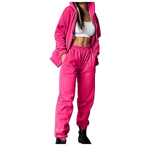 MNRIUOCII Damen Sportanzug Elegante Jogginganzug Loose Trainingsanzug Mode Hausanzug Kapuzenpullover Set Fitnessanzug für Running Yoga Sportswear Jogging Anzug Cover