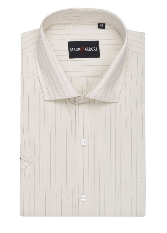 Image of MARK & ALBERT Men's Striped Half Sleeves Regular Fit Shirt | Stretchable Fabric