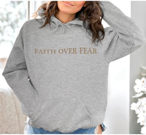 Sulayesh Faith Over Fear Hoodie for Women Christian Jesus Inspirational Sweatshirts Religious Oversized Graphic Pullover Tops