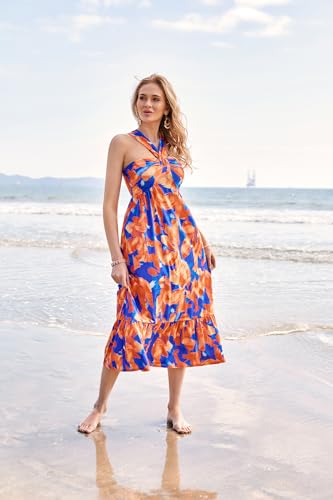 Image of GRACE KARIN Womens Summer Floral Dresses 2026 Boho Maxi Dress Flowy Halter Sundress Casual Vacation Beach Clothes with Pocket