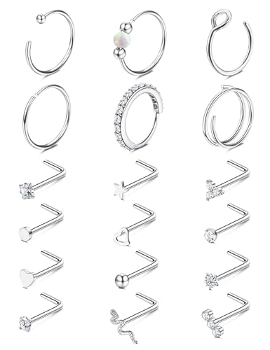 Jstyle Silver Nose Rings for Women Men Surgical Steel Nose Hoops Studs 18G