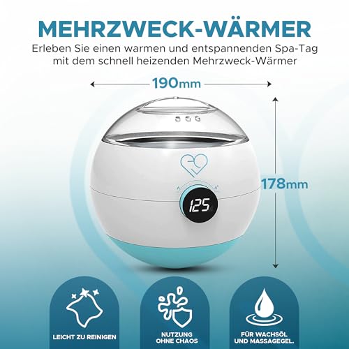 Elektrischer Mehrzweck-Massagegel- und Ölwärmer, Wachsschmelzer, mit Aluminium-Wärmetopf 500 ml, Temperaturregelung von 35 °C bis 125 °C, mit LCD-Anzeige