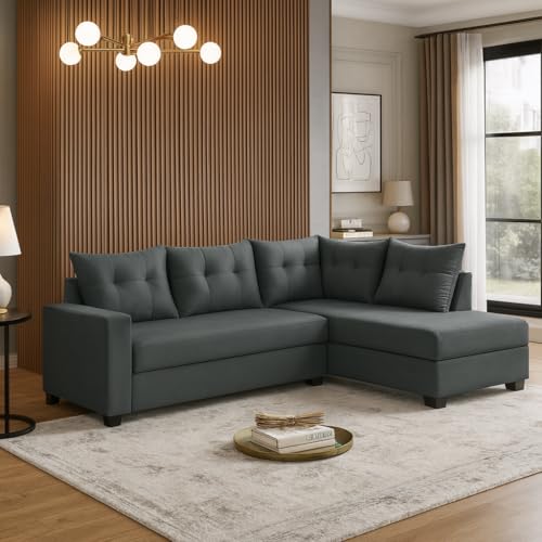 Image of SOCOZI Oriana 4 Seater RHS L Shape Sofa Set | Soft Velvet Suede Fabric | Modern Design | Plush Comfort Cushions for Living Room (Dark Grey)