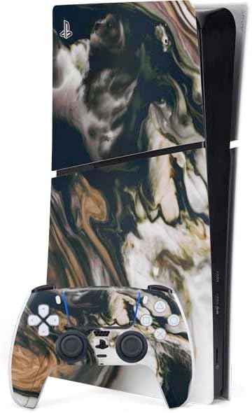 Skinit Decal Gaming Skin Compatible with PS5 Slim Digital Edition Bundle - Copper and Black Marble Ink Design