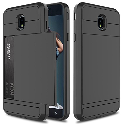 Galaxy J7 2018 Case, J7 Crown Case, J7 Refine Case, J7 Aero Case, Elegant Choise Hybrid Dual Layer Shockproof Wallet Case with Credit Card Slots Holder Protective Case for Samsung J7 2018(Black)