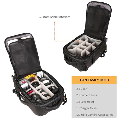 Image of Kamron T - 3 Professional Camera Trolley Backpack, 50L Capacity, Fits 14-inch Laptop, Multiple Compartments, Water Resistant, Black