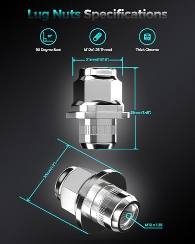 Image of 20pcs M12x1.25 Hex 13 /16'' Lug Nuts Chrome OEM Factory Style Replacement for Infiniti QX60 G37 Q50 G35 Nissan Maxima Altima 350Z 370Z Sentra Subaru Forester Factory Wheels
