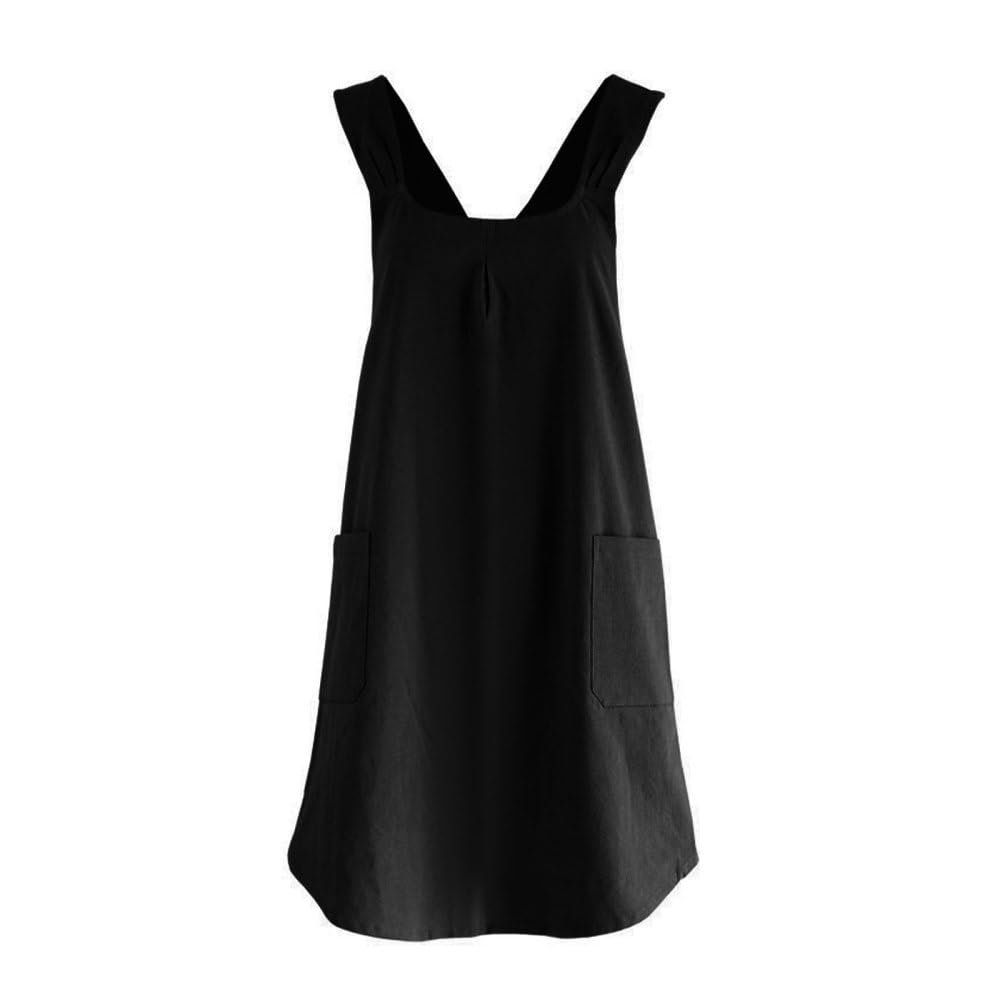 BDKMMS Cotton Linen Apron, Cross Back Apron with Side Pockets, Summer Lightweight Aprons for Women Cooking, Baking, Painting, Gardening