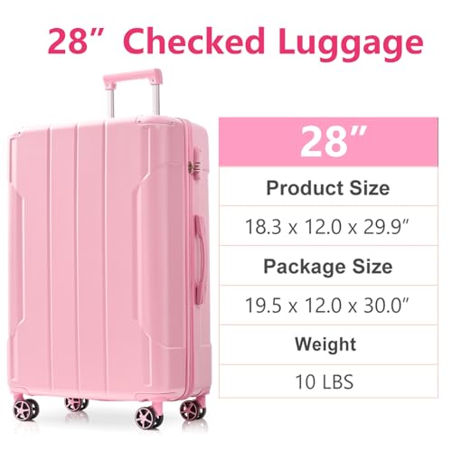 Hardshell Luggage, Lightweight Durable ABS Travel Suitcases with Double Spinner Wheels, Expandable 28" Checked Luggage (Pink)3