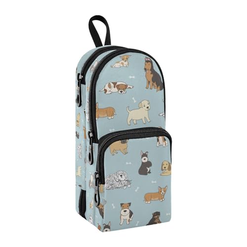 Image of ZAZYXTJ Cute Puppy Dog Standing Large Capacity Pencil Case 3 Compartment Pen Pouch Storage Canvas Makeup Bag for School Office Teen Girl Boy Men Women