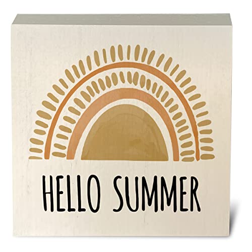 Summer Wood Box Sign Rustic Farmhouse Style Summer Sunshine Wood Block Plaque 5 X 5 Inches Home Desk Sign Decor for Presents