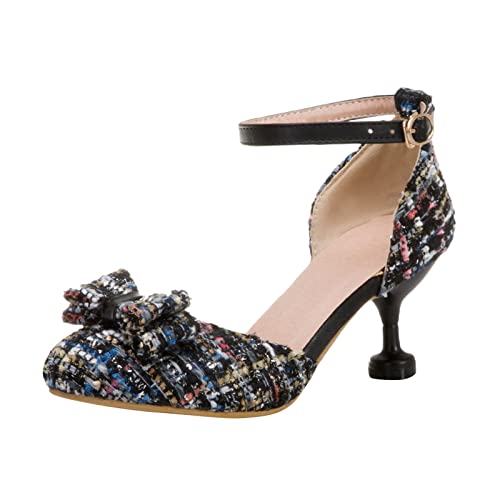 Girl's Kawaii Mary Jane Shoes Cute Chunky High Heel Vintage Pumps with Bow Pointed Toe Sandals Dress Kid Sandal