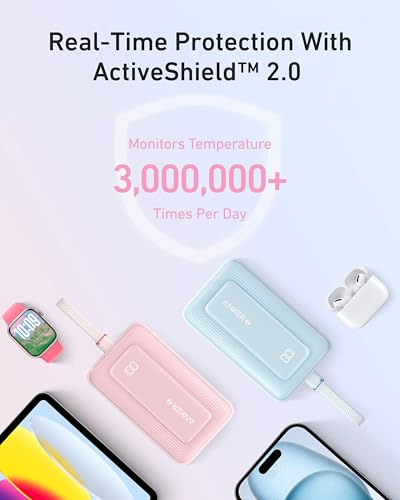 Image of Anker Zolo Power Bank (2025 Upgraded Version), 20,000mAh 30W High-Speed Portable Charger with Built-in USB-C Cable, Battery Pack for iPhone 17 /16 / 15 Series, Galaxy, and More (Pack of 2)