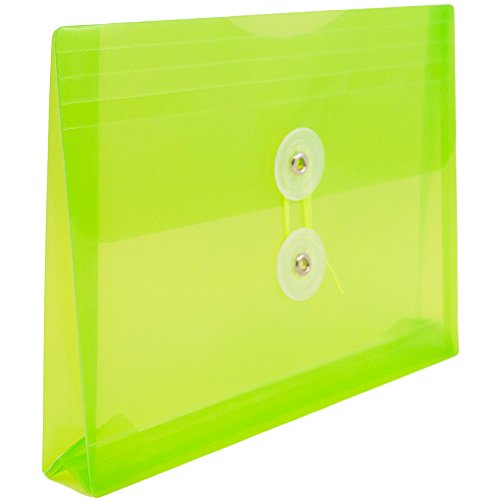 Jam Paper Plastic Envelopes With Button & String Tie Closure - Index Size - 5 1/2 X 7 1/2 - Lime Green - 12/Pack #TOP2